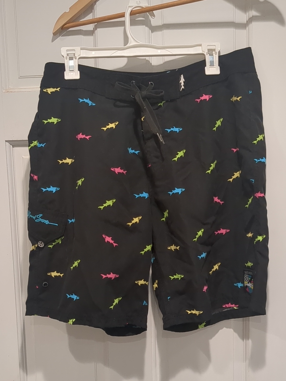 Maui and Sons Black Swim Shorts with Neon Accent Shapes
